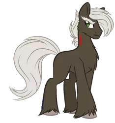 Size: 600x640 | Tagged: safe, artist:sinamuna, derpibooru import, oc, oc:prudent valor, unofficial characters only, earth pony, pony, au:equuis, antagonist, brown fur, criminal, evil, eyebrows, frown, green eyes, magic glow, male, serious, serious face, side glance, silver hair, simple background, solo, stallion, tattoo, transparent background, updated design