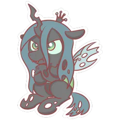 Size: 1280x1280 | Tagged: safe, artist:sugar morning, derpibooru import, queen chrysalis, changeling, changeling queen, pony, angry, chibi, crossed arms, cute, cutealis, fangs, female, grumpy, simple background, sitting, solo, transparent background