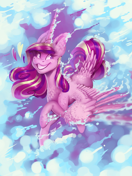 Size: 3000x4000 | Tagged: safe, artist:pixelheartart, derpibooru import, princess cadance, alicorn, pony, cloud, solo