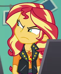 Size: 730x878 | Tagged: safe, derpibooru import, screencap, sunset shimmer, equestria girls, equestria girls series, forgotten friendship, cropped, sunset shimmer is not amused, unamused