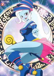 Size: 905x1280 | Tagged: safe, artist:tittoons, derpibooru import, trixie, equestria girls, anime, ass, beckoning, blushing, breasts, butt, clothes, crossover, cute, dark magician girl, diatrixes, female, looking at you, patreon, patreon logo, sideboob, smiling, solo, the great and powerful ass, thighs, yu-gi-oh!