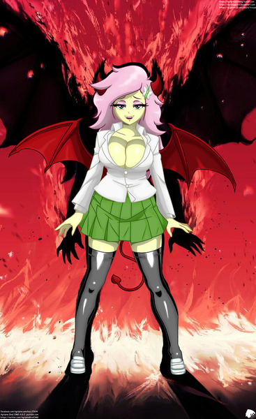 Size: 3304x5408 | Tagged: suggestive, artist:aboimages03, derpibooru import, fluttershy, bat pony, equestria girls, absolute cleavage, big breasts, breasts, busty fluttershy, cleavage, close-up, devil, female, flutterbat, halloween, holiday, horn, looking at you, race swap, solo, solo female, wings