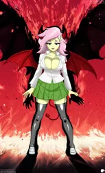 Size: 3304x5408 | Tagged: suggestive, artist:aboimages03, derpibooru import, fluttershy, bat pony, equestria girls, absolute cleavage, big breasts, breasts, busty fluttershy, cleavage, close-up, devil, female, flutterbat, halloween, holiday, horn, looking at you, race swap, solo, solo female, wings