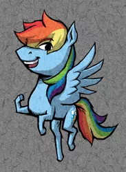 Size: 732x1000 | Tagged: safe, artist:dalapony, derpibooru import, rainbow dash, pony, abstract background, caricature, eye clipping through hair, female, flying, mare, smiling, solo, style emulation, the legend of zelda, the legend of zelda: the wind waker
