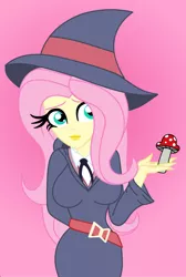 Size: 600x894 | Tagged: safe, artist:cbear624, derpibooru import, fluttershy, human, equestria girls, anime, clothes, commission, cosplay, costume, deviantart, hat, little witch academia, mushroom, solo, sucy manbavaran, witch, witch hat