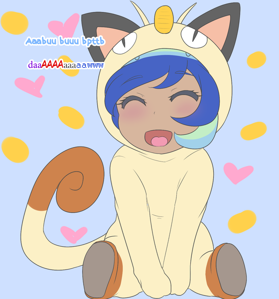 Size: 1280x1372 | Tagged: artist:jonfawkes, artist:little-tweenframes, ask human octavia, baby, clothes, costume, cute, derpibooru import, female, first stage pokémon, human, humanized, humanized oc, kanto pokémon, magical lesbian spawn, meowth, normal type pokémon, oc, oc:sparkling sapphire, offspring, parent:sci-twi, parents:scitwishimmer, parent:sunset shimmer, pokémon, pokémon (anime), safe, series:sciset diary, team rocket's meowth