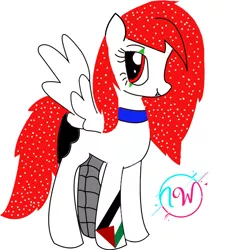 Size: 1024x1043 | Tagged: adobe, adobe illustrator, artist:neonbeyond21, blank flank, derpibooru import, fallout equestria, metal leg, oc, palestine, red hair, safe, smiling, tattoo, tooth, watermark