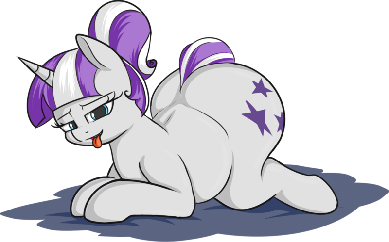 Size: 1280x799 | Tagged: suggestive, artist:andelai, derpibooru import, twilight velvet, pony, unicorn, alternate hairstyle, butt, chubby, female, huge butt, large butt, lidded eyes, looking at you, lying down, mare, milf, plot, plump, ponytail, simple background, solo, solo female, the ass was fat, tongue out, transparent background, wide hips