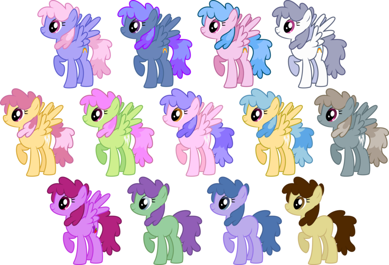 Size: 5200x3540 | Tagged: safe, artist:silvervectors, derpibooru import, blueberry punch, dizzy twister, dust devil, juicy fruit, orange swirl, peppermint crunch, q. t. prism, rainbowshine, slipstream, wing wishes, earth pony, pegasus, pony, .ai available, absurd resolution, background pony, blank flank, female, mare, palette swap, raised hoof, recolor, simple background, spread wings, transparent background, vector, wings