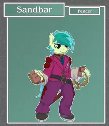 Size: 1688x1950 | Tagged: safe, artist:brownie-bytes, derpibooru import, sandbar, anthro, earth pony, unguligrade anthro, clothes, crossover, final fantasy, school uniform, solo, sword, weapon