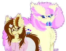 Size: 1024x802 | Tagged: safe, artist:vanillaswirl6, derpibooru import, oc, oc:historic shine, oc:vanilla swirl, unofficial characters only, pony, wolf, wolf pony, bow, clothes, ear fluff, ear piercing, earring, fluffy, freckles, glasses, hair bow, jewelry, mouth hold, mug, pants, pencil, piercing, redraw, signature, simple background, sweater, transparent background