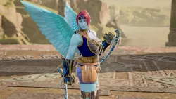 Size: 1200x675 | Tagged: 3d, armor, artist:alphamonouryuuken, clothes, derpibooru import, elbow blades, goggles, human, humanized, pony coloring, pose, rainbow dash, safe, soul calibur, soul calibur vi, video game, winged humanization, wings