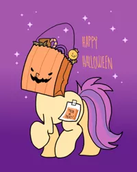 Size: 800x1000 | Tagged: artist:paperbagpony, candy, clothes, costume, derpibooru import, fake cutie mark, food, halloween, halloween costume, hidden face, holiday, oc, oc:paper bag, paper bag, safe