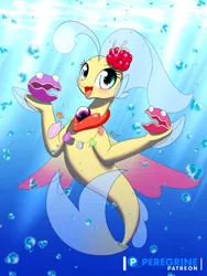 Size: 600x800 | Tagged: artist:phoenixperegrine, cute, derpibooru import, happy, my little pony: the movie, open mouth, patreon, patreon logo, princess skystar, safe, seapony (g4), shelldon, shelly, skyabetes, solo, underwater, watermark