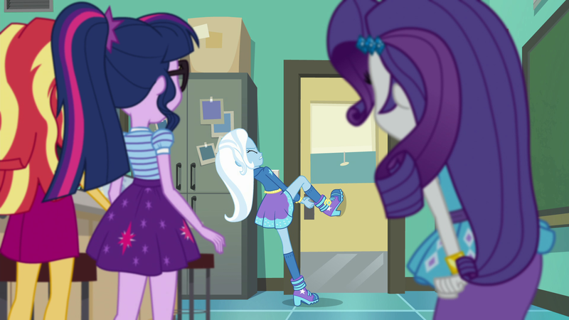 Size: 1920x1080 | Tagged: safe, derpibooru import, screencap, rarity, sci-twi, sunset shimmer, trixie, twilight sparkle, equestria girls, equestria girls series, forgotten friendship, boots, clothes, high heel boots, high heels, hoodie, shoes, skirt, socks