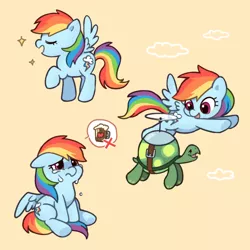 Size: 800x800 | Tagged: safe, artist:dcon, derpibooru import, rainbow dash, tank, pegasus, pony, chibi, cider, cider dash, crying, cute, dashabetes, eyes closed, female, flying, mare, mini pony, pictogram, raised hoof, simple background, tankard, that pony sure does love cider