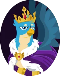 Size: 1197x1500 | Tagged: safe, artist:cloudyglow, derpibooru import, part of a set, gallus, king grover, gryphon, cape, clothes, crown, crown of grover, gem, good end, jewelry, king, king gallus, lineless, majestic, male, regalia, simple background, spread wings, transparent background, wings