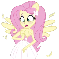 Size: 7680x7680 | Tagged: suggestive, artist:efk-san, derpibooru import, fluttershy, equestria girls, absurd resolution, blushing, chest fluff, clothes, dress, embarrassed, feather, female, fluffershy, fur, looking down, partial nudity, ponied up, simple background, solo, solo female, spread wings, topless, transparent background, vector, wardrobe malfunction, wat, what has magic done, wings