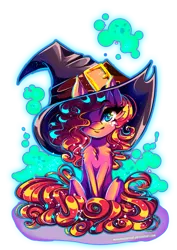 Size: 2893x4092 | Tagged: safe, artist:minamikoboyasy, derpibooru import, pinkie pie, clothes, costume, female, hair over one eye, halloween, halloween costume, hat, holiday, looking at you, simple background, smiling, solo, transparent background, witch hat