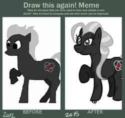 Size: 784x744 | Tagged: safe, artist:overlord pony, derpibooru import, oc, unofficial characters only, earth pony, pony, comparison, draw this again, earth pony oc, female, raised hoof, redraw