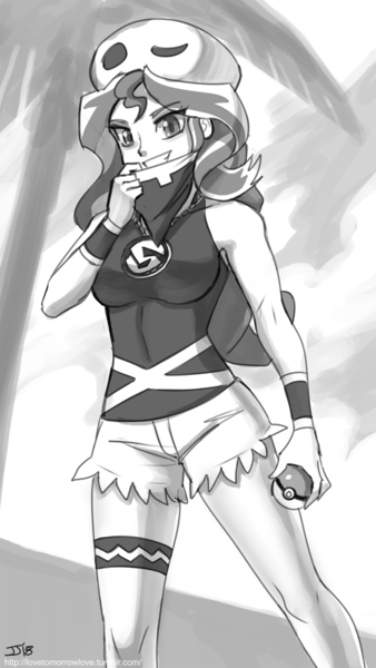 Size: 1000x1775 | Tagged: safe, artist:johnjoseco, derpibooru import, sunset shimmer, ask gaming princess luna, equestria girls, clothes, costume, crossover, female, grayscale, halloween, halloween costume, holiday, monochrome, pokémon, pokémon sun and moon, team skull, team skull grunt