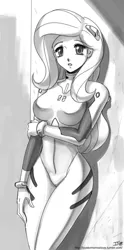 Size: 955x1920 | Tagged: anime, artist:johnjoseco, ask gaming princess luna, clothes, cosplay, costume, derpibooru import, fluttershy, grayscale, halloween, halloween costume, holiday, human, humanized, monochrome, neon genesis evangelion, plugsuit, rei ayanami, safe, sketch, solo
