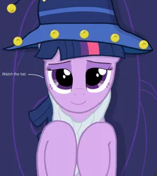 Size: 4000x4500 | Tagged: safe, artist:devfield, derpibooru import, twilight sparkle, pony, absurd resolution, bed, bedroom eyes, clothes, costume, fake beard, fourth wall, hat, looking at you, lying down, nightmare night, on back, shadow, star swirl the bearded costume, stupid sexy twilight, text, this will end in cuddles