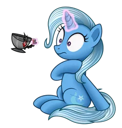 Size: 2549x2676 | Tagged: safe, artist:mirrorcrescent, derpibooru import, trixie, pony, unicorn, alicorn amulet, cup, female, levitation, magic, mare, simple background, solo, teacup, telekinesis, transparent background