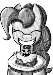 Size: 2894x4093 | Tagged: artist:tkitten16, cake, derpibooru import, food, inktober, inktober 2018, monochrome, pinkie pie, safe, solo