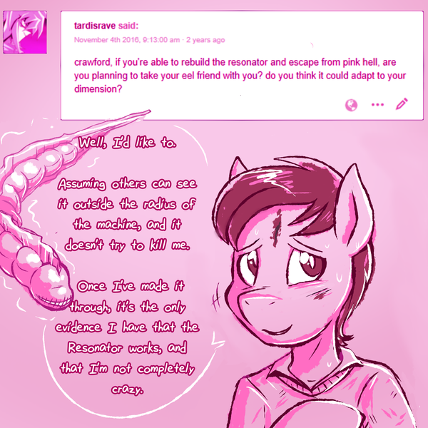 Size: 1800x1800 | Tagged: semi-grimdark, artist:deyogee, derpibooru import, ponified, pony, clothes, crawford tillinghast, crossover, dialogue, from beyond, male, scar, solo, tumblr