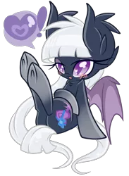 Size: 3000x4100 | Tagged: safe, artist:starlightlore, derpibooru import, oc, oc:love bites, unofficial characters only, bat pony, pony, bat pony oc, bat wings, blushing, butt, femboy, male, on back, pictogram, plot, simple background, solo, speech bubble, transparent background, wings