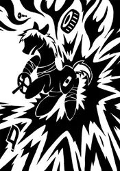 Size: 748x1067 | Tagged: abstract background, accident, artist:sunnyclockwork, black and white, car accident, car crash, derpibooru import, dr. gerald, explosion, grayscale, monochrome, safe, scp, scp-666-j, scp foundation, solo
