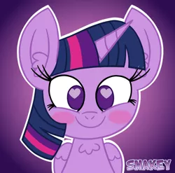 Size: 778x768 | Tagged: alicorn, artist:snakeythingy, blushing, bookhorse, cute, derpibooru import, gradient background, heart, heart eyes, looking at you, safe, solo, twiabetes, twilight sparkle, twilight sparkle (alicorn), twinkle sprinkle, wingding eyes