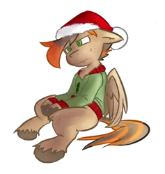 Size: 847x895 | Tagged: safe, artist:spheedc, derpibooru import, oc, oc:trouble, unofficial characters only, pegasus, pony, christmas, christmas sweater, clothes, digital art, grumpy, hat, holiday, male, santa hat, simple background, sitting, solo, stallion, sweater, transparent background