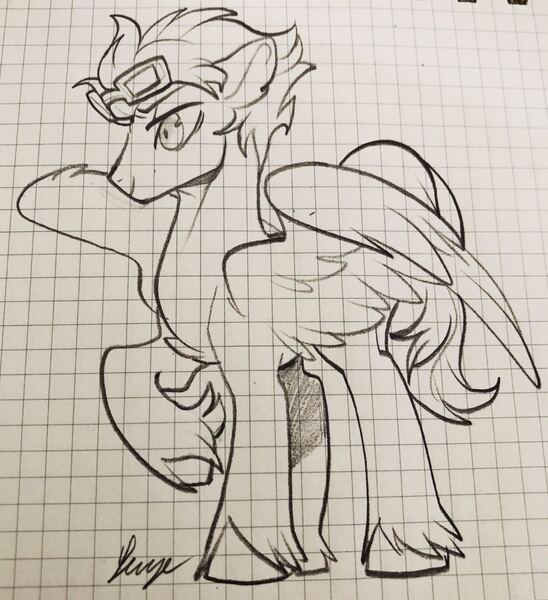 Size: 1168x1280 | Tagged: safe, derpibooru import, oc, oc:aj, unofficial characters only, pegasus, pony, glasses, graph paper, lined paper, solo, traditional art, unshorn fetlocks