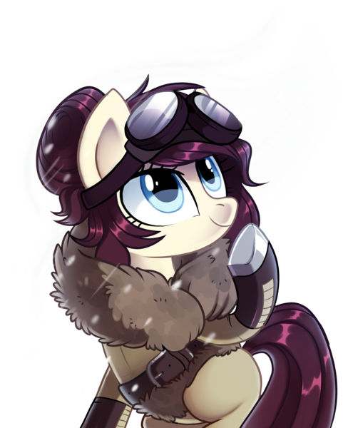 Size: 2733x3310 | Tagged: safe, artist:pepooni, derpibooru import, oc, pony, buck legacy, belt, blue eyes, clothes, coat, female, goggles, jacket, mare, purple hair, simple background, snow, snow goggles, solo, transparent background