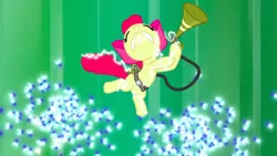 Size: 1440x810 | Tagged: safe, derpibooru import, screencap, apple bloom, earth pony, insect, pony, twittermite, bloom and gloom, abstract background, electricity, electrocution, female, filly, foal, pest control gear, pest pony, solo, swarm