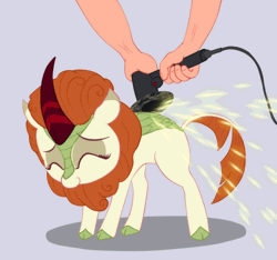 Size: 640x600 | Tagged: angle grinder, animated, arched back, artist:szafir87, artist:t72b, autumn blaze, awwtumn blaze, back scratching, behaving like a cat, bonding, buffer, cloven hooves, colored hooves, cute, daaaaaaaaaaaw, derpibooru import, disembodied hand, everything went better than expected, eyes closed, eyeshadow, female, floating heart, gif, gray background, grinder, hand, happy, heart, hnnng, horn, human, kirin, kirinbetes, leonine tail, makeup, mare, massage, offscreen character, petting, power tools, safe, scales, scratching, silly, simple background, smiling, solo focus, sounds of silence, sparks, standing, sweet dreams fuel, szafir87 is trying to murder us, tail wag, three quarter view, weapons-grade cute