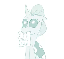 Size: 1102x1023 | Tagged: artist:sintakhra, bronybait, changedling, changeling, cute, cuteling, derpibooru import, diaocelles, mouth hold, note, nothing but a cute changeling, ocellus, safe, simple background, sintakhra is trying to murder us, sitting, smiling, solo, tumblr, tumblr:studentsix, white background