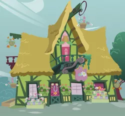 Size: 927x861 | Tagged: artist:rainbowrage12, background, derpibooru import, flower, flower shop, house, no pony, ponyville, safe, .svg available, vector