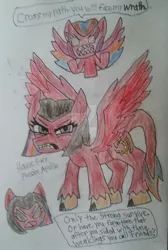 Size: 1024x1524 | Tagged: safe, artist:tobiisabunny, derpibooru import, oc, oc:havoc fury, unofficial characters only, hybrid, kirin, pegasus, angry, death stare, hair dye, image, jpeg, monochrome, offspring, solo, traditional art, wrath