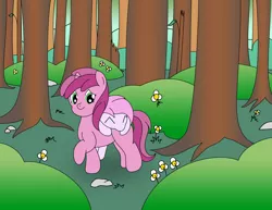 Size: 3296x2550 | Tagged: safe, artist:dinkyuniverse, derpibooru import, piña colada, ruby pinch, earth pony, pony, unicorn, adorable face, aunt and niece, background pony, bush, cute, female, filly, flower, foal, forest, grass, happy, hnnng, leaf, nature, pinchybetes, piña cutelada, raised hoof, rock, scenery, smiling, snuggling, stroll, tree, tree stump, walk