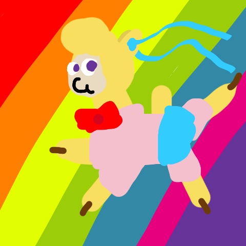 Size: 480x480 | Tagged: alpaca, artist:artdbait, bow, clothes, community related, derpibooru import, doodle, fightin' doods, magical girl, magical girl outfit, paprika paca, rainbow, ribbon, safe, sailor moon, skirt, solo, them's fightin' herds