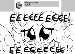 Size: 1280x916 | Tagged: artist:sintakhra, ask, award, best pony, blushing, cute, derpibooru import, diastreamies, eeee, female, irrational exuberance, lineart, looking at you, monochrome, open mouth, safe, silverstream, simple background, smiling, solo, spread wings, squishy cheeks, stairs, that hippogriff sure does love stairs, tumblr, tumblr:studentsix, white background, wings, yak, yona