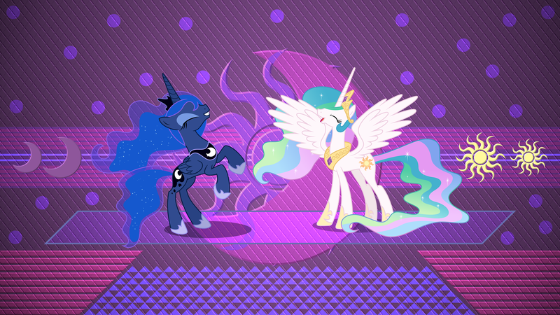 Size: 3840x2160 | Tagged: safe, artist:aqua-pony, artist:chrzanek97, artist:laszlvfx, derpibooru import, edit, princess celestia, princess luna, alicorn, pony, cute, eyes closed, hoof shoes, rearing, royal sisters, smiling, wallpaper, wallpaper edit