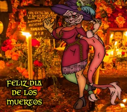 Size: 1152x1019 | Tagged: altar de muertos, anthro, artist:jacalope, artist:mad'n evil, big breasts, breasts, cempasúchil, derpibooru import, dia de los muertos, discord, edit, eris, flower, large butt, ofrenda, rule 63, spanish, spanish text, suggestive