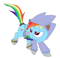 Size: 1024x1003 | Tagged: safe, artist:dragondaak, derpibooru import, rainbow dash, pegasus, pony, clothes, crossover, cute, dashabetes, hoodie, image, png, sega, simple background, solo, sonic the hedgehog, sonic the hedgehog (series), super smash bros., transparent background, watermark