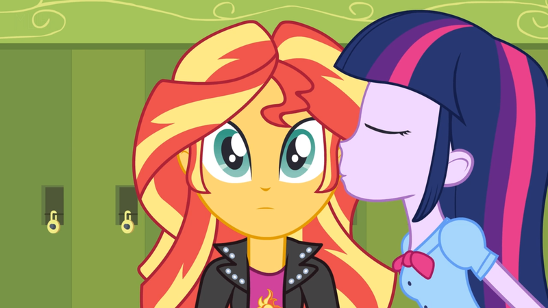 Size: 1920x1080 | Tagged: safe, artist:s0mm3rr3g3n, derpibooru import, screencap, sunset shimmer, twilight sparkle, twilight sparkle (alicorn), alicorn, equestria girls, biting, ear bite, eyes closed, female, lesbian, lockers, nom, re:zero, shipping, sunsetsparkle, youtube, youtube link