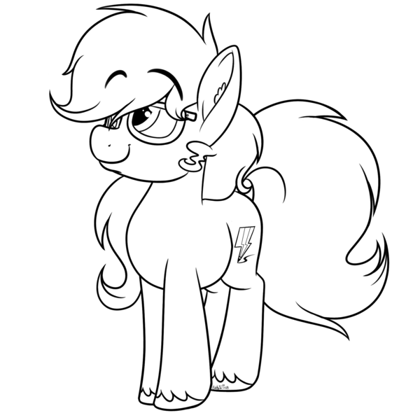 Size: 2000x2000 | Tagged: safe, artist:binkyt11, derpibooru import, oc, oc:binky, earth pony, hybrid, pony, zony, ear fluff, eyebrows, female, glasses, mare, monochrome, simple background, solo, unshorn fetlocks, white background