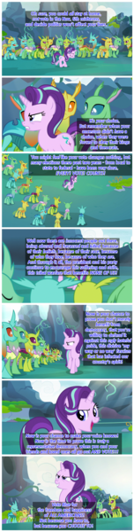 Size: 987x3888 | Tagged: safe, derpibooru import, edit, edited screencap, screencap, starlight glimmer, changedling, changeling, pony, unicorn, to change a changeling, 2018, 2018 usa midterm elections, changeling hive, comic, democracy, election, female, mare, mouthpiece, politics, screencap comic, speech, talking, text, united states, vote, walking